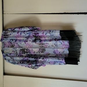Floral Chiffon Kimono with Fringe